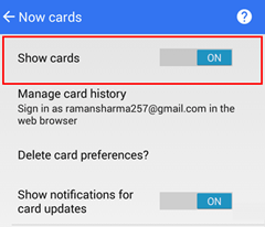 Google App Show Cards On