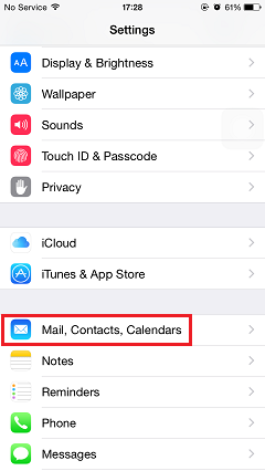 Select Mail Contacts Calendars Option
