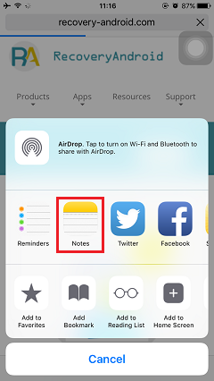 Select Notes in iPhone 6s