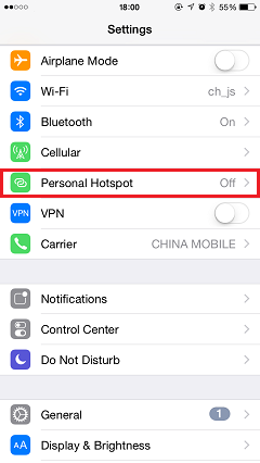 Turn on Personal Hotspot on iPhone