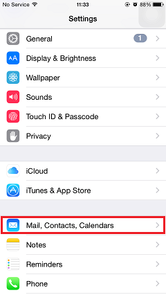 Choose Mail, Contacts, Calendars on iPhone