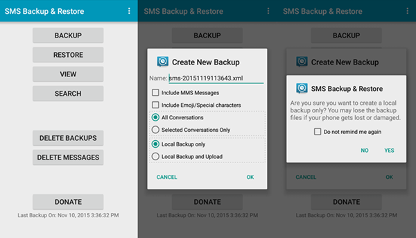 Create New SMS Backup