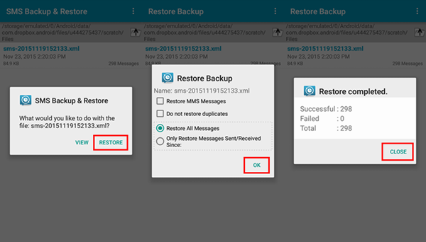 Restore SMS from Dropbox